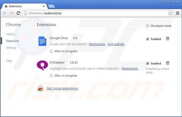 Removing Info Seeker from Google Chrome step 2