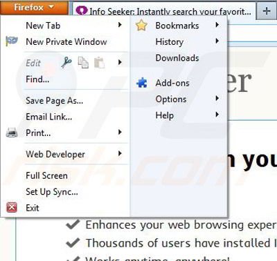 Removing Info Seeker from Mozilla Firefox step 1