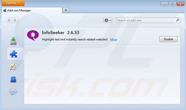 Removing Info Seeker from Mozilla Firefox step 2