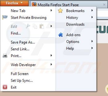Removing Mainonta ads from Mozilla Firefox step 1