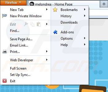 Removing Melondrea from Mozilla Firefox step 1