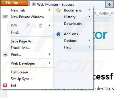 Removing Web Monitor from Mozilla Firefox step 1