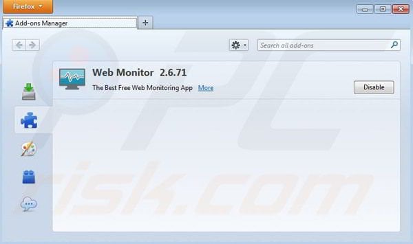 Removing Web Monitor from Mozilla Firefox step 2