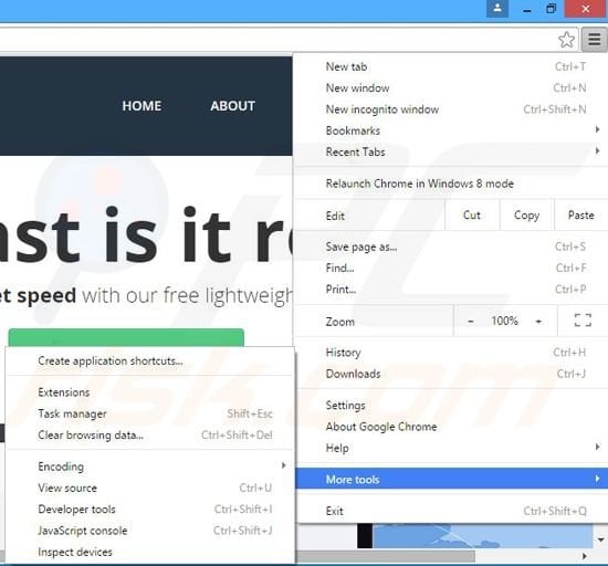 Removing SpeedTray ads from Google Chrome step 1