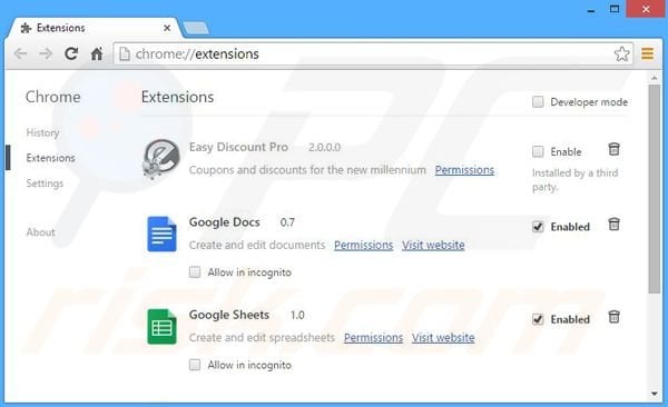 Removing SpeedTray ads from Google Chrome step 2