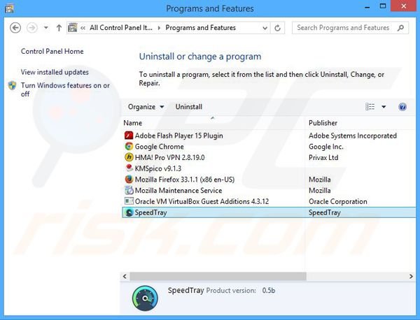 SpeedTray adware uninstall via Control Panel