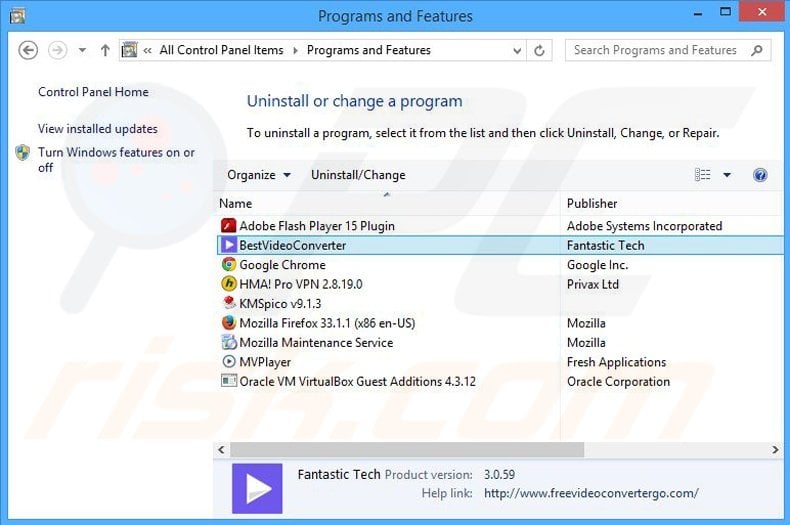 BestVideoConverter adware uninstall via Control Panel