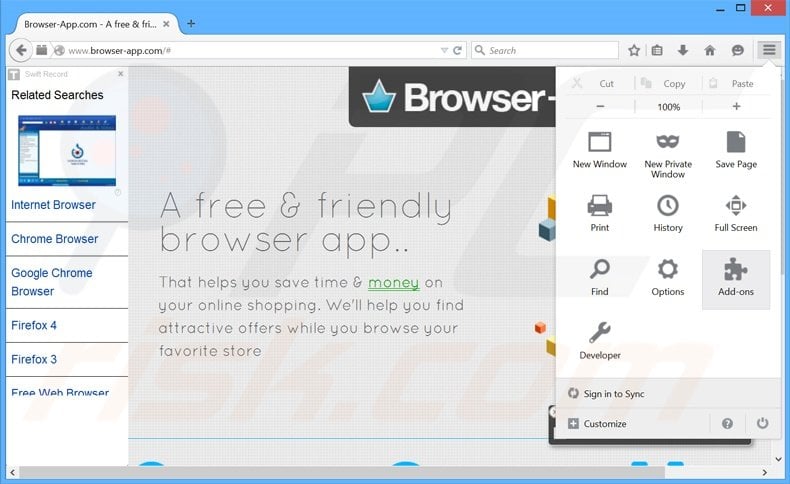 Removing BrowsrPlus ads from Mozilla Firefox step 1