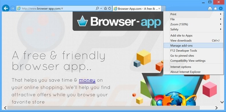 Removing BrowsrPlus ads from Internet Explorer step 1