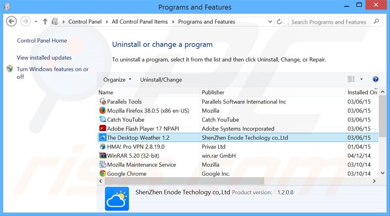 The Desktop Weather adware uninstall via Control Panel