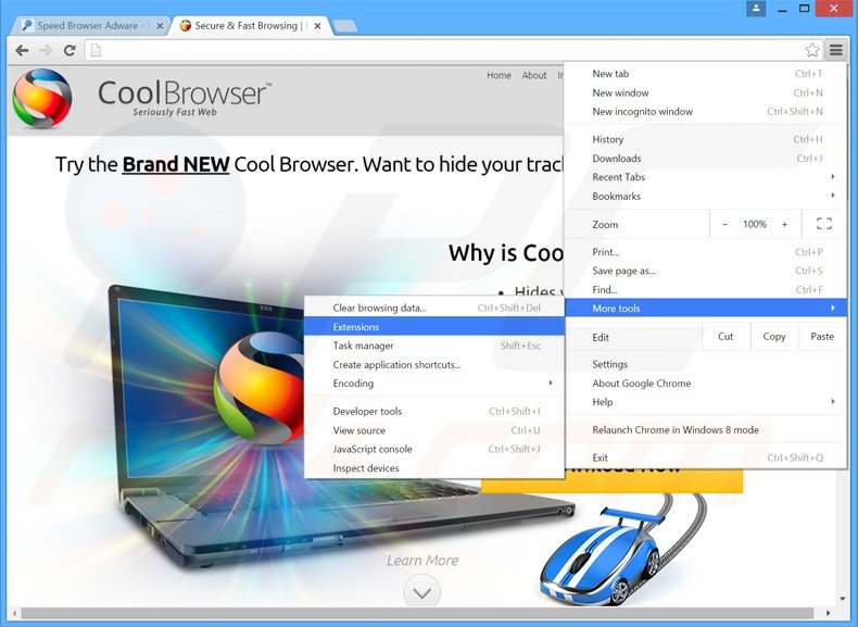 Removing Cool Browser  ads from Google Chrome step 1