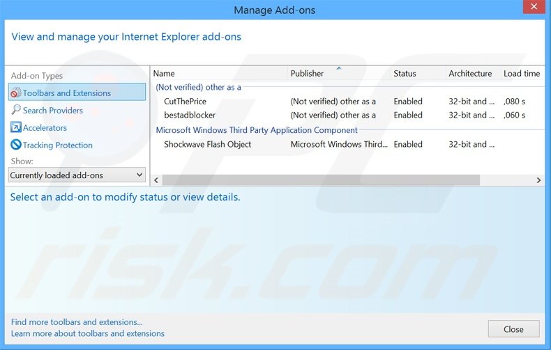 Removing Cool Browser ads from Internet Explorer step 2