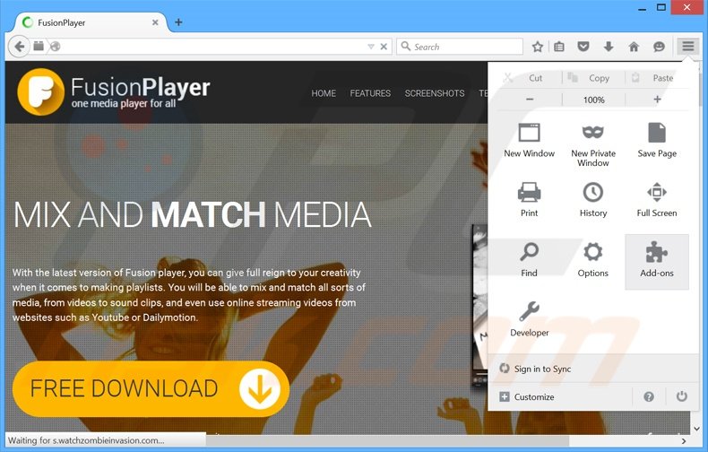 Removing FusionPlayer ads from Mozilla Firefox step 1