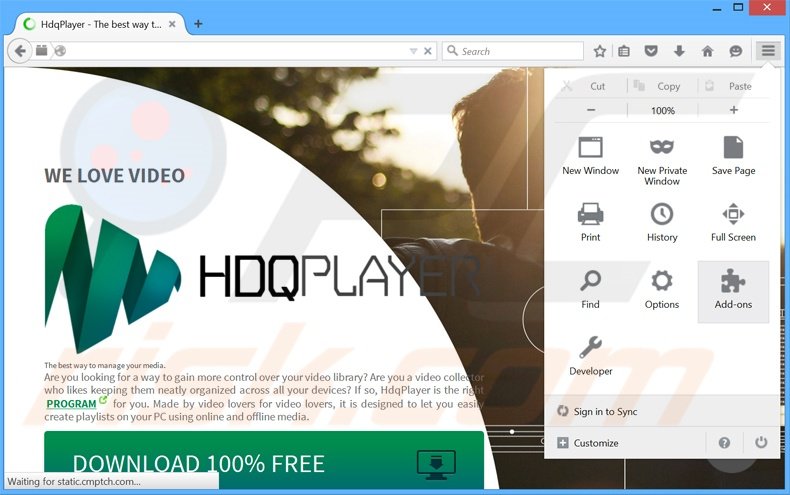 Removing hdqPlayer ads from Mozilla Firefox step 1