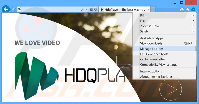 Removing hdqPlayer ads from Internet Explorer step 1