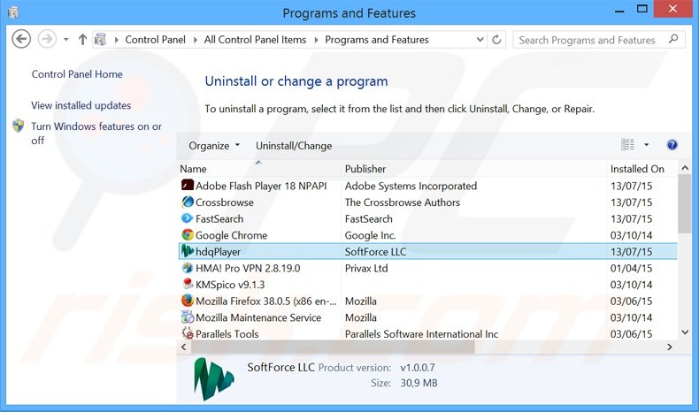 hdqPlayer adware uninstall via Control Panel