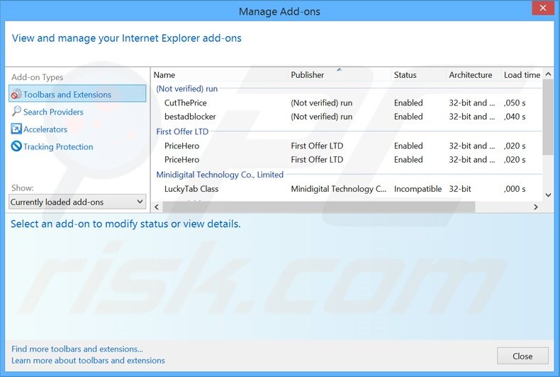 Removing HighlightSearches ads from Internet Explorer step 2