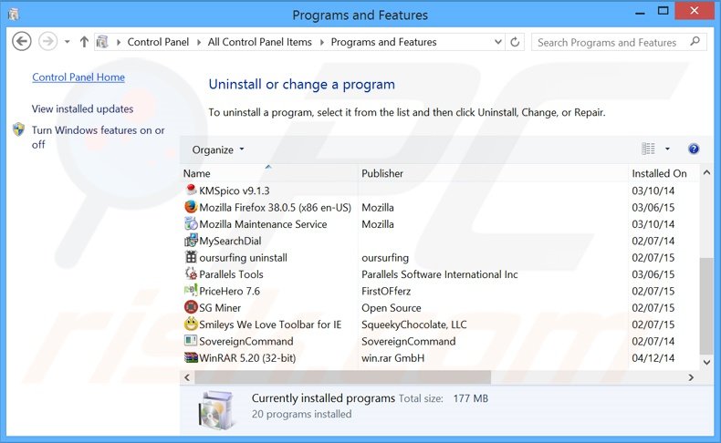 HighlightSearches adware uninstall via Control Panel