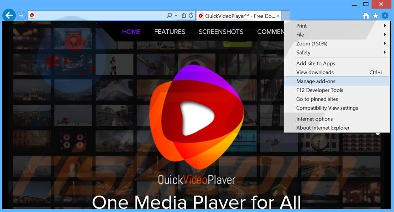 Removing QuickVideoPlayer ads from Internet Explorer step 1