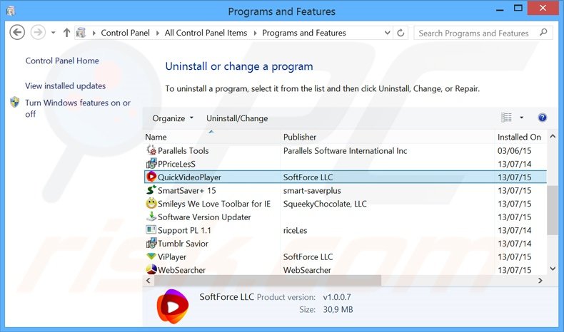 QuickVideoPlayer adware uninstall via Control Panel