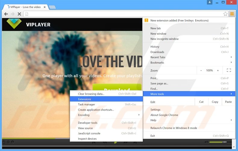 Removing ViPlayer  ads from Google Chrome step 1