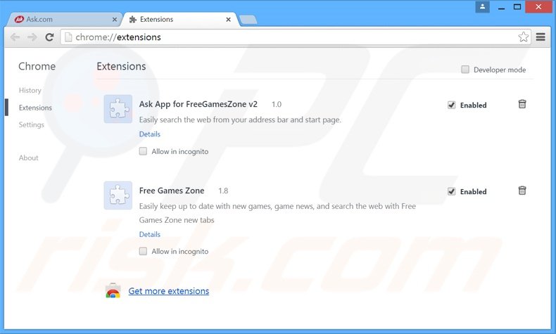 Removing Free Games Zone related Google Chrome extensions