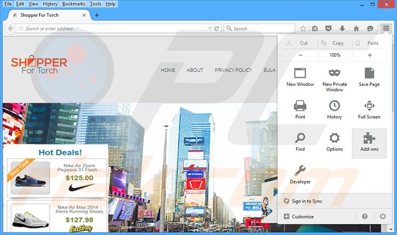 Removing Shopper For Torch ads from Mozilla Firefox step 1