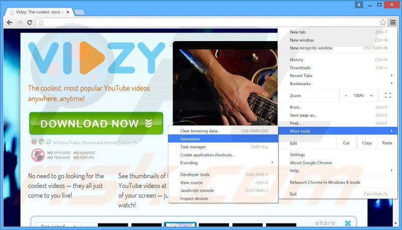 Removing Vidzy Video Player  ads from Google Chrome step 1