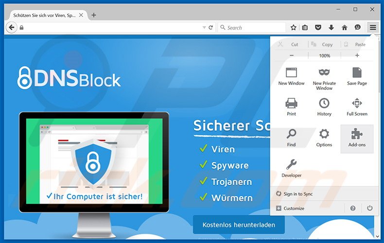 Removing DNSBlock ads from Mozilla Firefox step 1