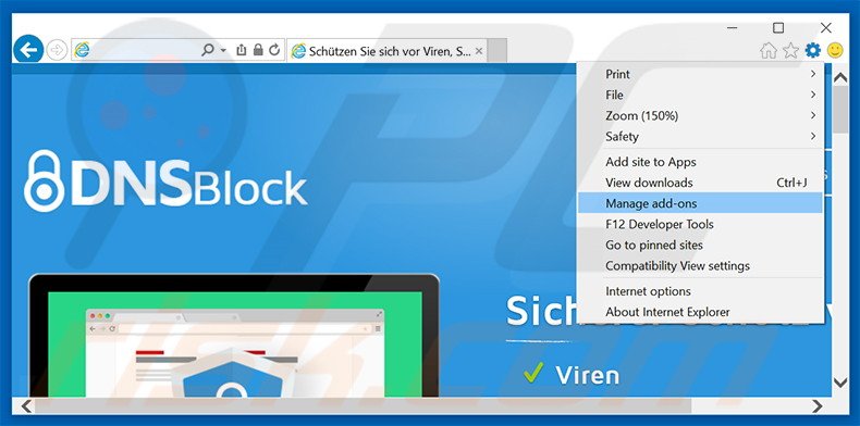 Removing DNSBlock ads from Internet Explorer step 1