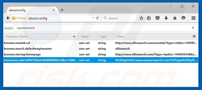 Removing allinsearch.com from Mozilla Firefox default search engine