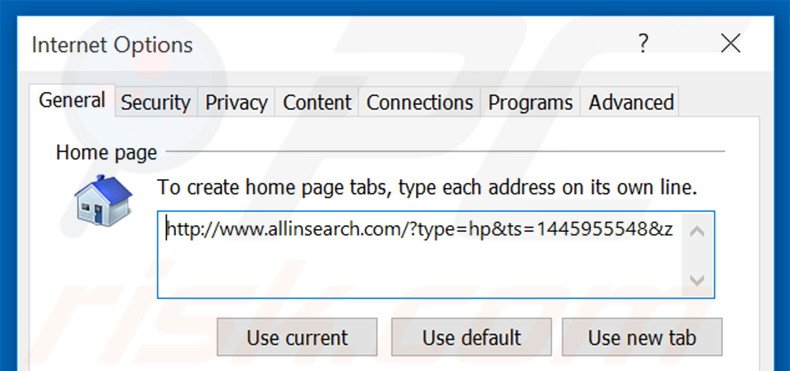 Removing allinsearch.com from Internet Explorer homepage