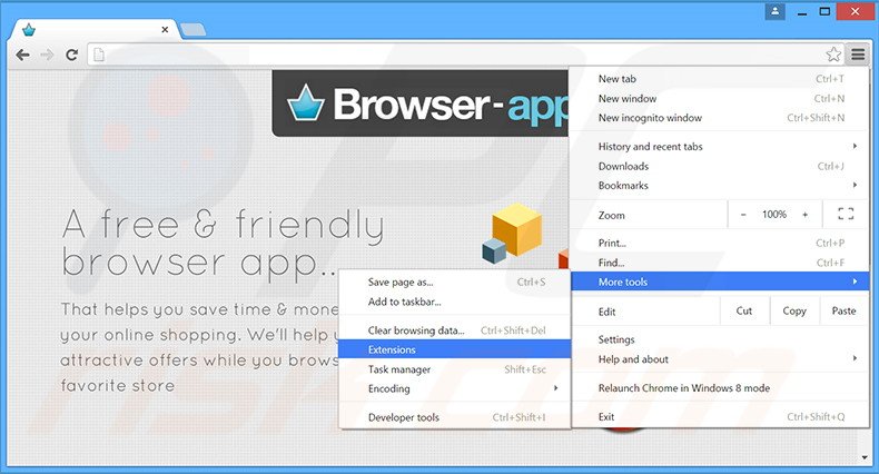 Removing Browser App+ v1 shopping  ads from Google Chrome step 1