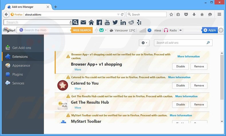 Removing Browser App+ v1 shopping ads from Mozilla Firefox step 2