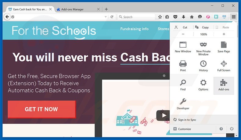 Removing ForTheSchools ads from Mozilla Firefox step 1