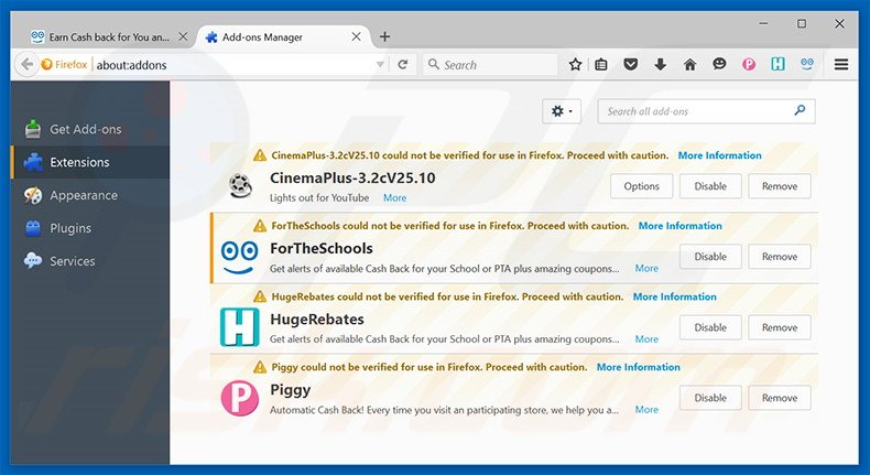 Removing ForTheSchools ads from Mozilla Firefox step 2