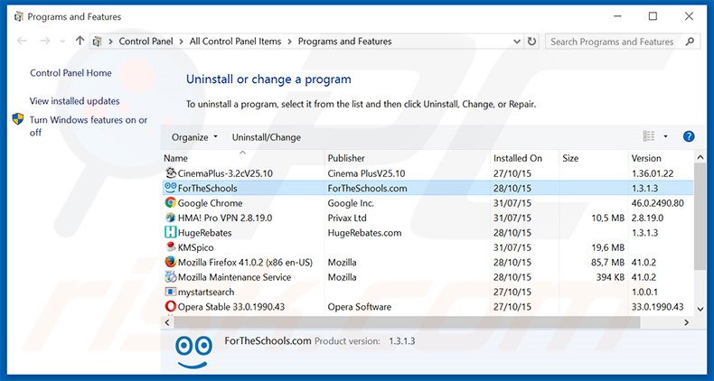 ForTheSchools adware uninstall via Control Panel