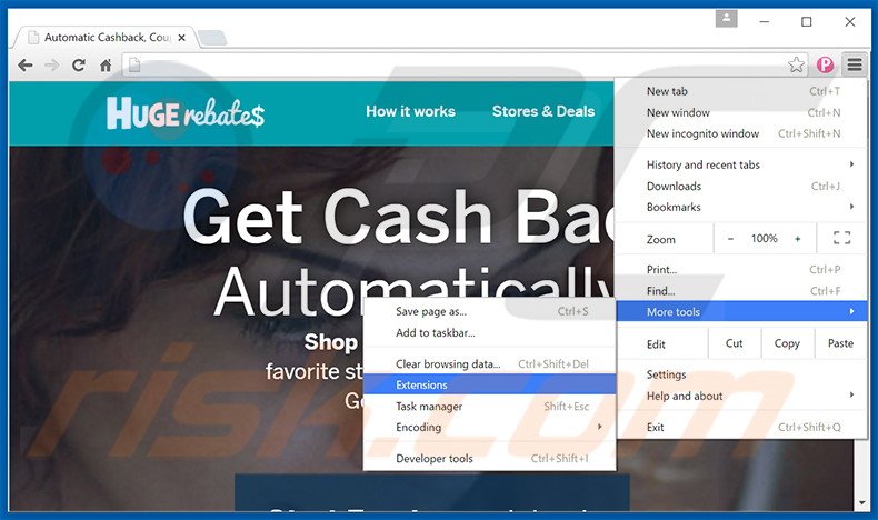 Removing HugeRebates  ads from Google Chrome step 1