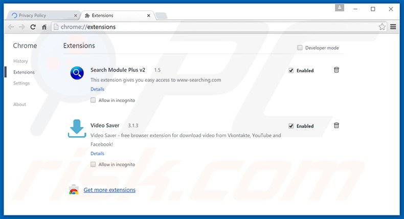 Removing MediaPlayerVideoz ads from Google Chrome step 2