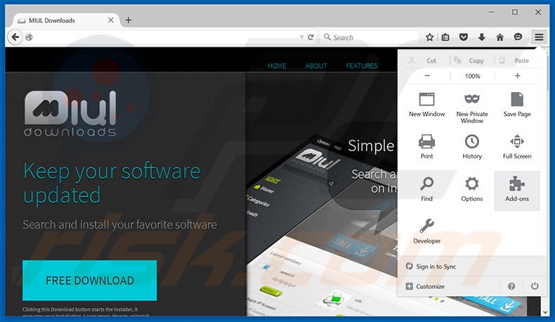 Removing MiulDownloads ads from Mozilla Firefox step 1