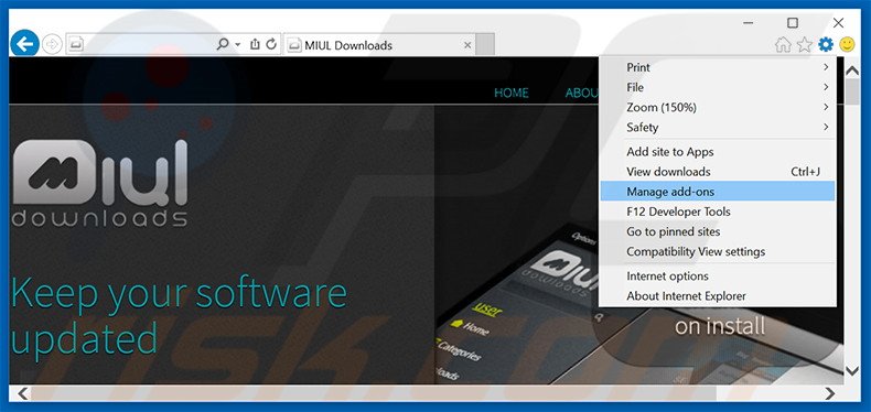 Removing MiulDownloads ads from Internet Explorer step 1