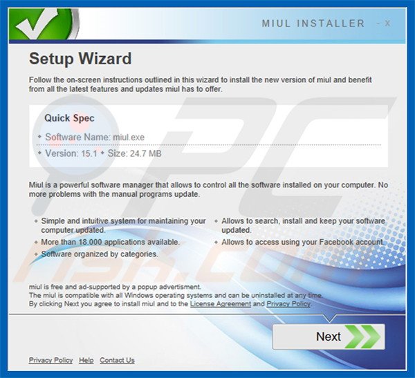 Official MiulDownloads adware installation setup