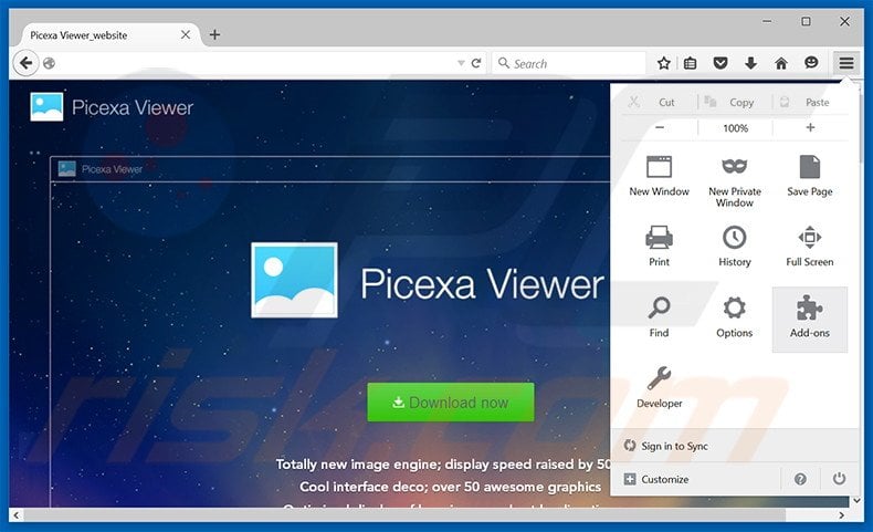 Removing Picexa ads from Mozilla Firefox step 1