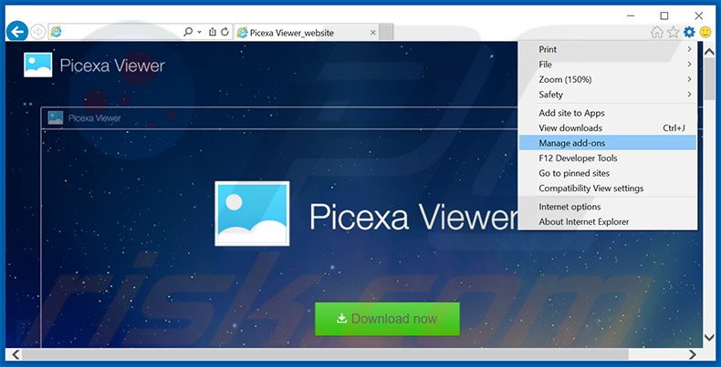 Removing Picexa ads from Internet Explorer step 1