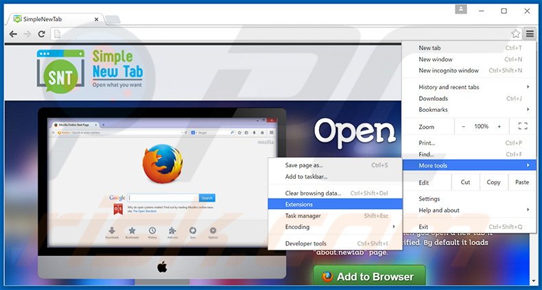 Removing Simple New Tab  ads from Google Chrome step 1