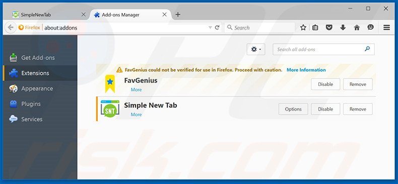 Removing Simple New Tab ads from Mozilla Firefox step 2