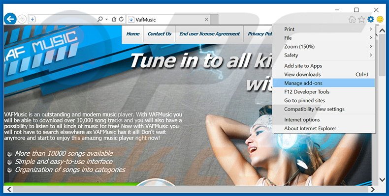 Removing VAFMusic ads from Internet Explorer step 1