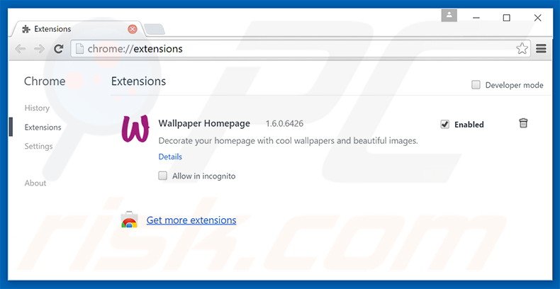 Removing Wallpaper Homepage related Google Chrome extensions