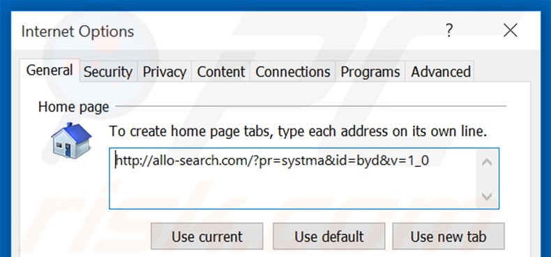 Removing allo-search.com from Internet Explorer homepage