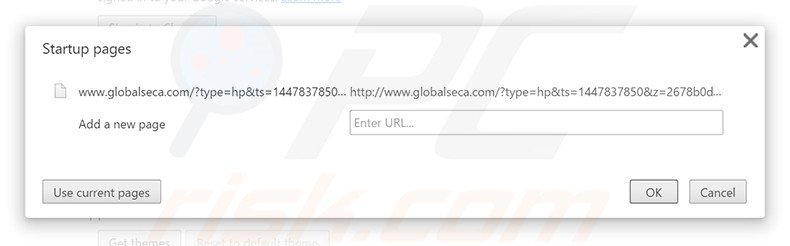 Removing globalseca.com from Google Chrome homepage